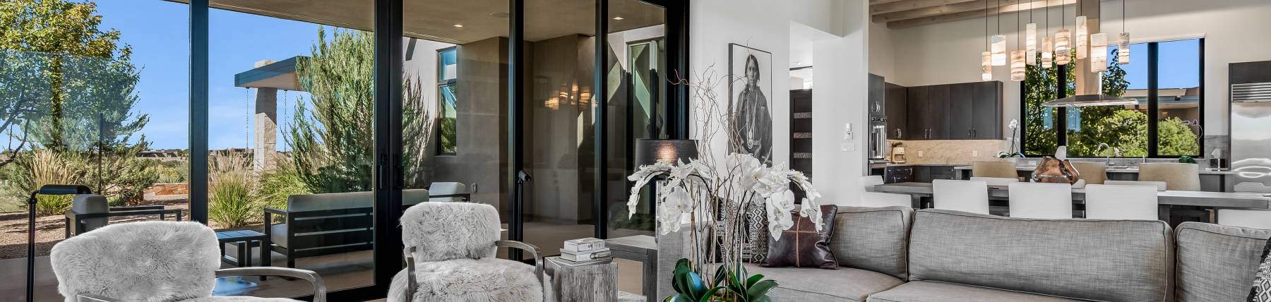 Luxury estate residence in Santa Fe showcasing architectural design and high desert setting.